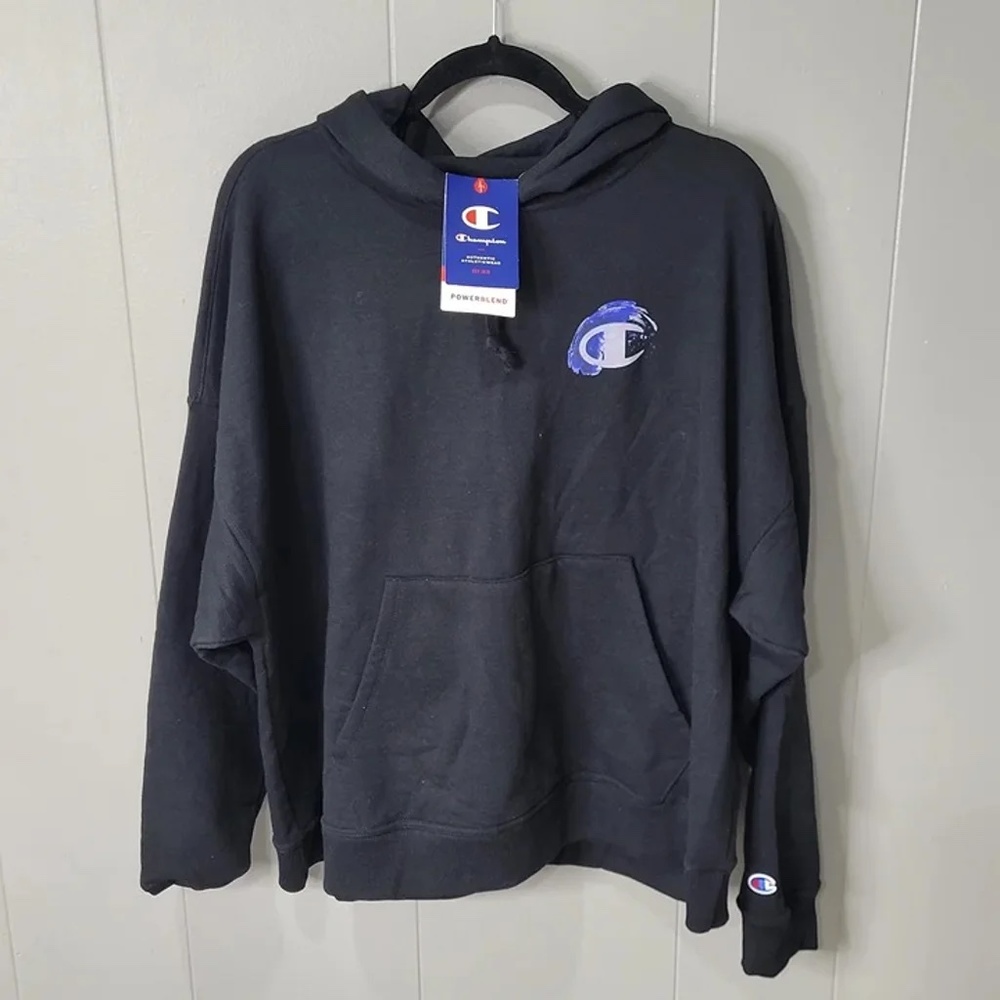 NWT Champion Authentic Logo-Print Fleece Pullover Hoodie Women's 2X Black